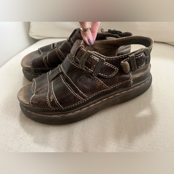 Vintage 90s Dr. Martens Brown Leather Chunky Strap Fisherman Sandals Men 10 W 11 - Picture 2 of 5